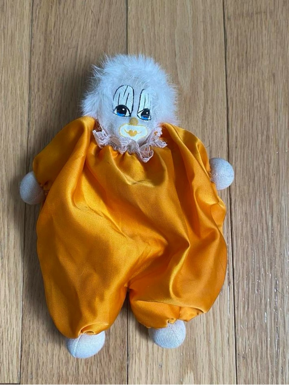 Vintage Q-tee Orange Thailand Hand painted Sand Filled Clown Doll